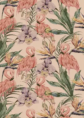 Fensterrollo mit Motiv Flamingos und Blumen