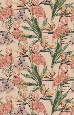 Fensterrollo mit Motiv Flamingos und Blumen