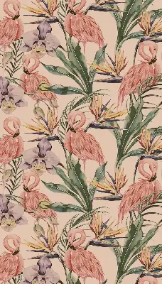Fensterrollo mit Motiv Flamingos und Blumen