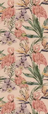 Fensterrollo mit Motiv Flamingos und Blumen