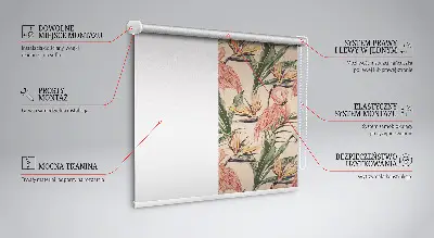 Fensterrollo mit Motiv Flamingos und Blumen