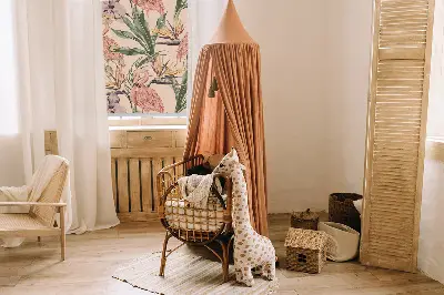 Fensterrollo mit Motiv Flamingos und Blumen