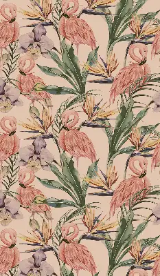 Fensterrollo mit Motiv Flamingos und Blumen