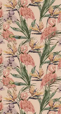 Fensterrollo mit Motiv Flamingos und Blumen