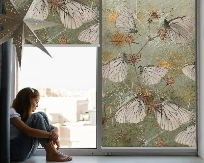 Fensterrollo mit Motiv Schmetterlinge auf der Wiese