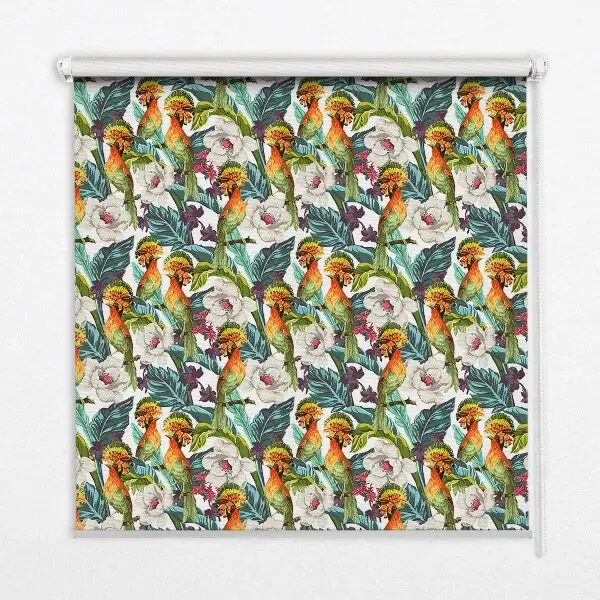 Fensterrollo mit Motiv von Vögeln und Blumen