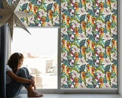 Fensterrollo mit Motiv von Vögeln und Blumen