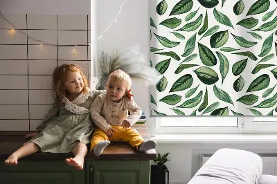 Fensterrollo mit herbstlichem Motiv fallender Blätter für den Innenbereich