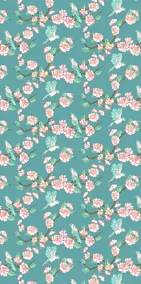 Fensterrollo mit Motiv von Vögeln zwischen den Zweigen