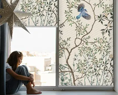 Fensterrollo für den Innenbereich mit Motiv Vögel auf einem Baum