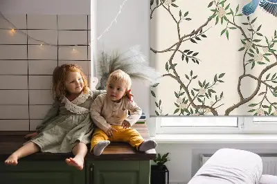 Fensterrollo für den Innenbereich mit Motiv Vögel auf einem Baum