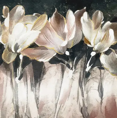 Rollo Fenster mit Motiv gemalter Blumen