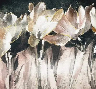 Rollo Fenster mit Motiv gemalter Blumen