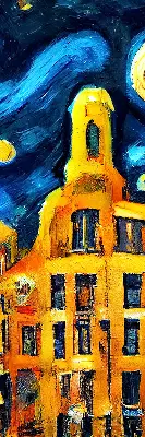 Fensterrollo mit dem Motiv einer gemalten Stadt