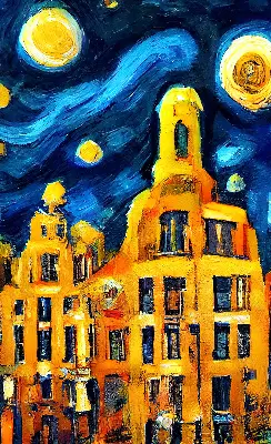 Fensterrollo mit dem Motiv einer gemalten Stadt