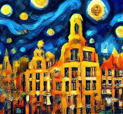 Fensterrollo mit dem Motiv einer gemalten Stadt