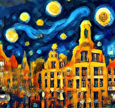 Fensterrollo mit dem Motiv einer gemalten Stadt