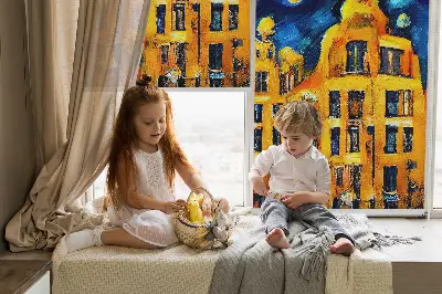 Fensterrollo mit dem Motiv einer gemalten Stadt