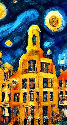 Fensterrollo mit dem Motiv einer gemalten Stadt