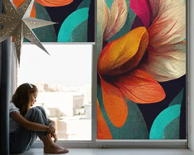 Fensterrollo mit abstraktem Blumenmotiv