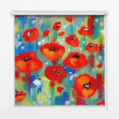 Fensterrollo für den Innenbereich mit Motiv einer Mohnblumenwiese