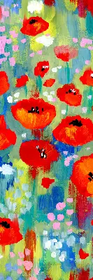 Fensterrollo für den Innenbereich mit Motiv einer Mohnblumenwiese