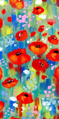 Fensterrollo für den Innenbereich mit Motiv einer Mohnblumenwiese