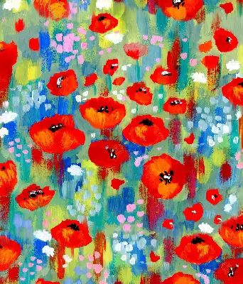 Fensterrollo für den Innenbereich mit Motiv einer Mohnblumenwiese