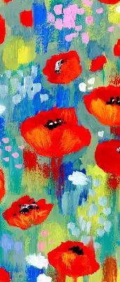 Fensterrollo für den Innenbereich mit Motiv einer Mohnblumenwiese