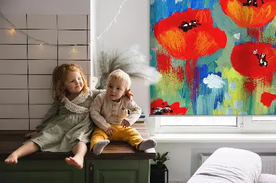 Fensterrollo für den Innenbereich mit Motiv einer Mohnblumenwiese