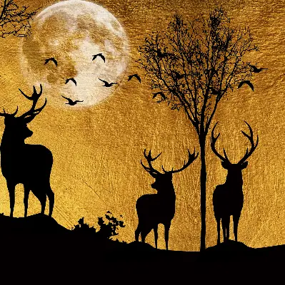 Fensterrollo mit dem Motiv Hirsche bei Nacht