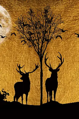 Fensterrollo mit dem Motiv Hirsche bei Nacht