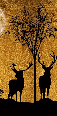 Fensterrollo mit dem Motiv Hirsche bei Nacht