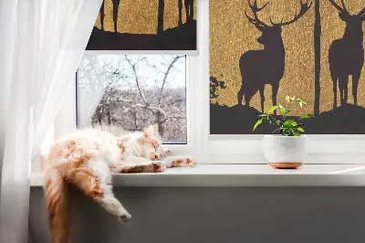 Fensterrollo mit dem Motiv Hirsche bei Nacht