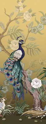 Fensterrollo mit Motiv von einem Pfau auf einem Baum