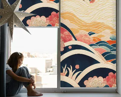 Fensterrollo für den Innenbereich mit Blumenwellen Motiv