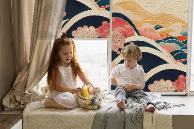 Fensterrollo für den Innenbereich mit Blumenwellen Motiv