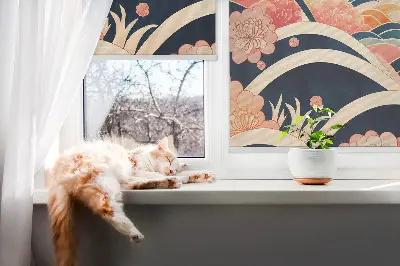 Fensterrollo für den Innenbereich mit Blumenwellen Motiv