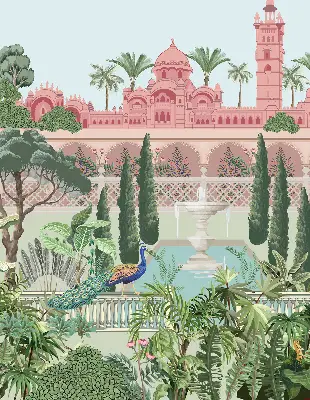 Rollo für Fenster mit Motiv Schloss und Garten