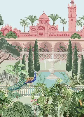 Rollo für Fenster mit Motiv Schloss und Garten