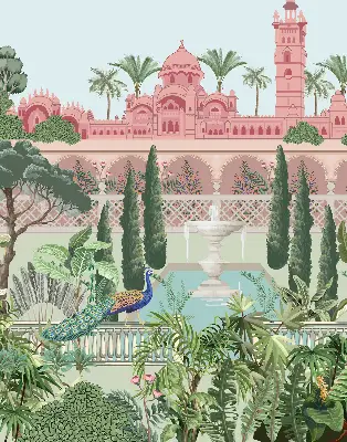 Rollo für Fenster mit Motiv Schloss und Garten
