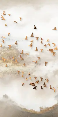 Fensterrollo für den Innenbereich mit einem Motiv von einem Vogelschwarm