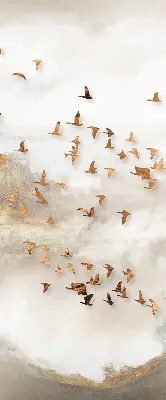 Fensterrollo für den Innenbereich mit einem Motiv von einem Vogelschwarm
