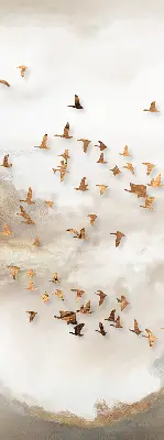 Fensterrollo für den Innenbereich mit einem Motiv von einem Vogelschwarm