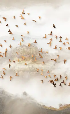 Fensterrollo für den Innenbereich mit einem Motiv von einem Vogelschwarm