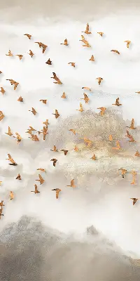 Fensterrollo für den Innenbereich mit einem Motiv von einem Vogelschwarm