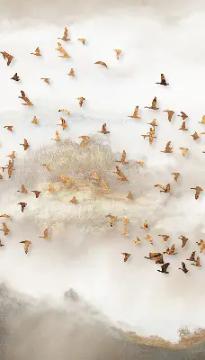 Fensterrollo für den Innenbereich mit einem Motiv von einem Vogelschwarm
