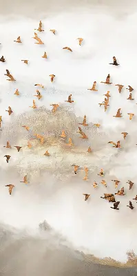 Fensterrollo für den Innenbereich mit einem Motiv von einem Vogelschwarm
