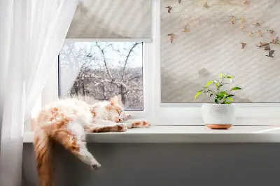 Fensterrollo für den Innenbereich mit einem Motiv von einem Vogelschwarm