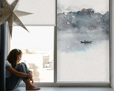 Rollo Fenster mit Motiv bemalte Berge